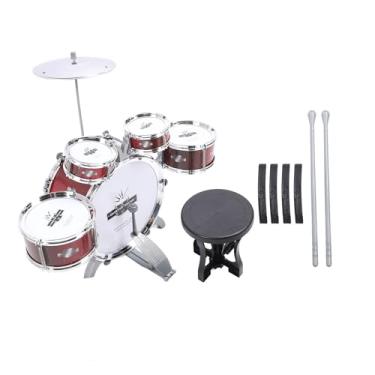 Imagem de Conjunto de Bateria Infantil, Conjunto de Bateria Com Banco para 5 a 12 Anos, Kit de Bateria Rock Jazz, 5 Tambores Com Trono, Pratos, Pedais, Baquetas, Instrumentos Musicais