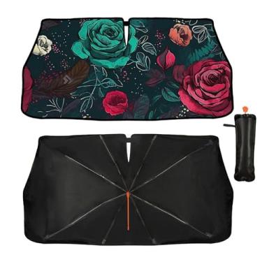 Imagem de Guarda-sol para para-brisas de carro - Guarda-sol rosa para janela dianteira do carro, bloqueiam raios UV guarda-chuva dobrável para viseira de sol mantém o veículo fresco para a maioria dos veículos