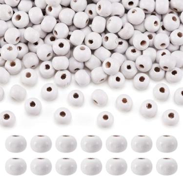 Imagem de Craftdady 300 peças de contas brancas redondas de madeira 8 mm espaçador de esferas de madeira natural contas soltas para fazer joias orifício: 3 mm