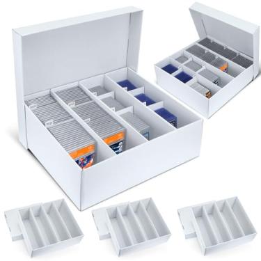 Imagem de ULTRGEE Pacote com 5 caixas de armazenamento de cartões colecionáveis – Estojo de cartão classificado com 4 fileiras comporta 176 cartões PSA, caixas organizadoras de papelão com divisórias para