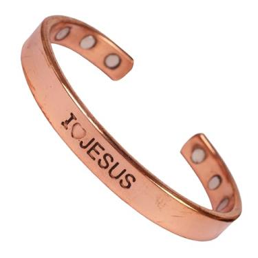 Imagem de Touchstone feito à mão por artesãos indianos qualificados Cobre puro Eu amo Jesus Reverência Mensagem Pulseira magnética inspiradora em tom natural