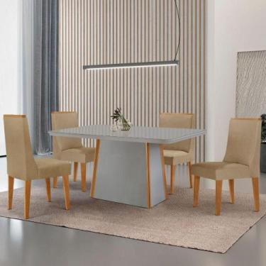 Imagem de Mesa De Jantar Diane 120cm Tampo Mdf Vidro 4 Cadeiras Lisboa Moderna T