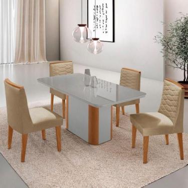 Imagem de Mesa De Jantar Isadora 120cm Tampo Mdf Vidro Com 4 Cadeiras Turim 07 N