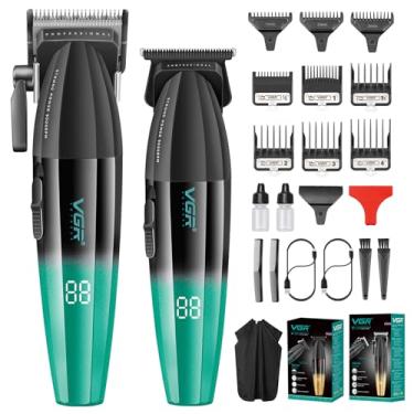 Imagem de VGR Conjunto De Aparador E Máquina De Cortar Cabelo Profissional Para Homens, Aparador De Barbeiro E Kit De Aparador De Lâmina T Zero Gap, Kit De Corte De Cabelo Recarregável Usb Sem Fio Com 9 Pente