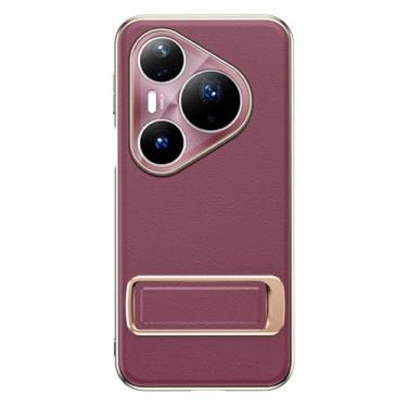 Imagem de HAOMRIYL Capa de couro para Huawei Pura 80 Ultra/80 Pro+/80 pro/80, capa galvanizada com alça de pulso Kickstand capa de proteção para câmera, vermelha, 80 Pro
