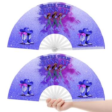 Imagem de Pacote com 2 ventiladores de botas no chão, ventiladores de dança de linha, leques dobráveis de festival grande ocidental, 66 cm (azul)