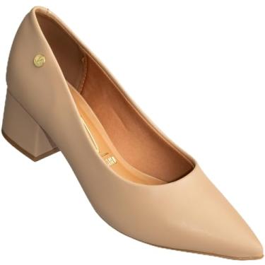 Imagem de Scarpin Vizzano Salto Médio Bloco Sapato Confortável (Bege, BR, Adulto, Numérico, 38)