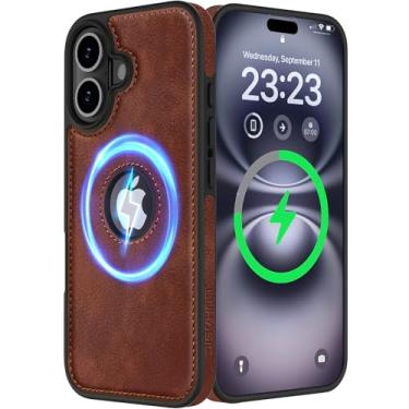 Imagem de LOHASIC Capa de couro para iPhone 16 Plus – Capa magnética macia compatível com acessórios MagSafe, recorte de logotipo, design minimalista clássico i Phone 16 Plus, capa de telefone para homens e