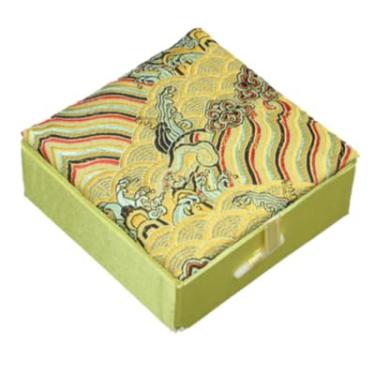 Imagem de Only My Live Home Caixas de armazenamento de pulseira quadrada de algodão de enchimento para mulheres com pulseira de presente caixa de embalagem de tecido brocado de seda chinesa (amarelo, tamanho