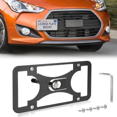 Imagem de Moldura frontal sem furadeira compatível com Hyundai Veloster 2019-2022 Suporte de montagem de gancho de reboque para placa de carro antifurto Capas de etiqueta de carro à prova de ferrugem
