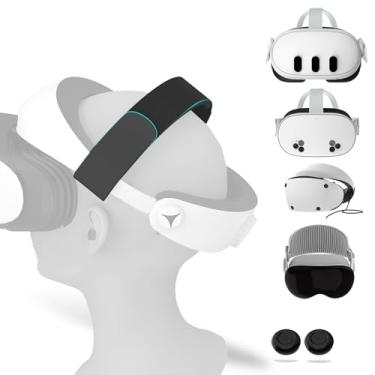 Imagem de Adjustable PU Comfort Strap & Thumbstick Covers Compatible with PS VR 2/Vision Pro/Quest 3 Lightweight, Pressure-Relieving Headband for Balanced Weight Distribution & Long Play Sessions