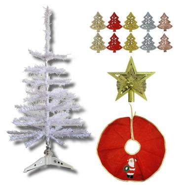 Imagem de Kit Árvore Natal Branca Ponteira Tapete Base E Acessórios