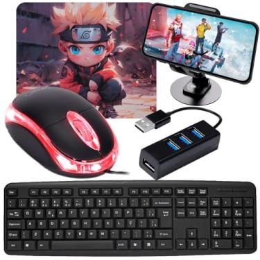 Imagem de Kit Mobilador Para Celular Tipo C com Teclado ABNT2 + Mouse 1000 DPI + Mouse Pad + Hub USB 3.0 4 Portas + Suporte Tripé - Forte Sul