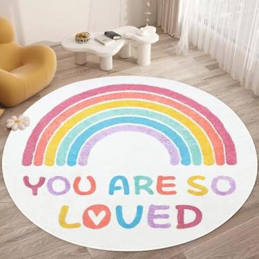 Imagem de SKGULE Tapete redondo para crianças, fofo, colorido, arco-íris, macio, antiderrapante, lavável, tapete de área grande, tapete circular para quarto de crianças, meninas, sala de jogos, sala de estudo