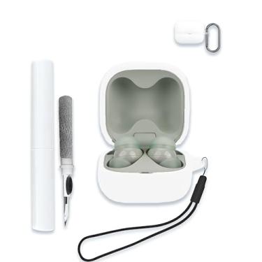 Imagem de Capa para fones de ouvido Sony LinkBuds Fit True Wireless com cancelamento de ruído, capa protetora de silicone macio, portátil, resistente a arranhões, com kit de limpeza, mosquetão e cordão, branca.