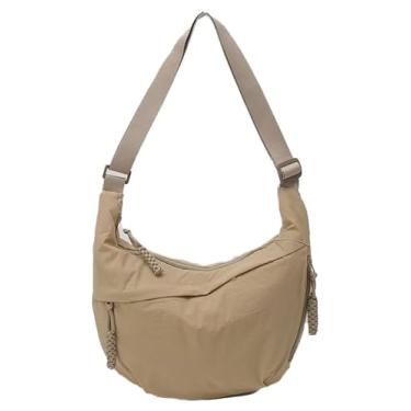 Imagem de Bolsa Hobo para mulheres e homens, bolsa de ombro crescente, retrô, de lona de nylon, bolsa transversal de veludo cotelê despojado, Um damasco