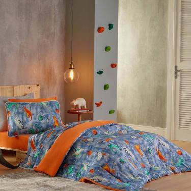 Imagem de Kit Edredom Alegria Dupla Face Solteiro 2 Peças Malha Estampada 100% Algodão - Dino Space