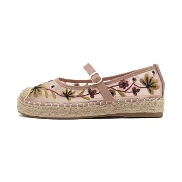 Imagem de ATBELL Sapatilha feminina Mary Jane com alpargatas bordadas, malha tecida, alpargata, sapatilha, sapatilha, casual, verão, rosa, 37