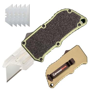 Imagem de Caressolove Canivete Utilitário De Bolso Com Lâmina Substituível, Cortador Papelão Retrátil Para Serviços Pesados, Caixa Automático Edc, Substituível E Clipe, 5 Lâminas Sobressalentes