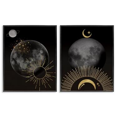 Imagem de Stupell Industries Conjunto de arte giclée emoldurado em preto celestial dourado sol e lua por Daniela Santiago, 76 x 61 cm
