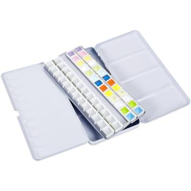 Imagem de Paleta de tinta em aquarela vazia com 52 meias formas destacáveis, bandeja de tinta portátil compacta para pintura em aquarela, caixa de pratos para artistas faça-você-mesmo, estudantes, adultos (cor