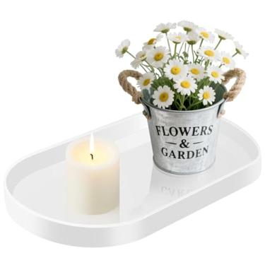 Imagem de Bandeja de servir de acrílico – Bandeja decorativa em forma de cápsula de 35 cm x 21 cm para banheiro, cômoda, mesa de centro – Bandeja elegante minimalista para perfume, joias, organizador de