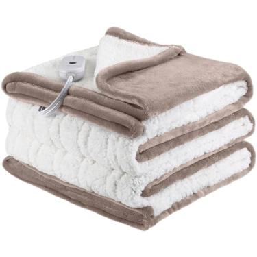 Imagem de ESTINGO Cobertor aquecido tamanho solteiro, 157 x 213 cm, cobertor elétrico solteiro com 10 horas de desligamento automático e 5 níveis de aquecimento, cobertor de aquecimento com sherpa de flanela