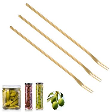 Imagem de Asanta Garfo de picles de 3 peças, garfos de picles de 21 cm para o frasco, garfo de oliva de cabo longo, garfos de coquetel de aço inoxidável, apanhador de picles, garfos de frutas de sobremesa (ouro