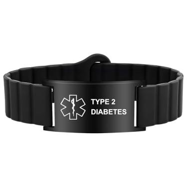 Imagem de Pulseira de alerta médico para mulheres e homens, pulseira de identificação de alerta médico ajustável à prova d'água para marcapasso de epilepsia D.N.R diabético, Adjustable Size, Silicone e aço