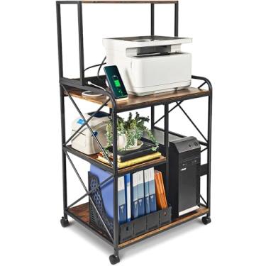 Imagem de FLYZC Suporte de impressora, suporte grande para impressora com armazenamento, mesa de impressora de 58 x 45 cm para escritório doméstico, carrinho de impressora doméstica de 4 níveis com rodas e