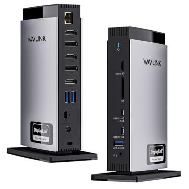 Imagem de WAVLINK Estação de ancoragem com 3 monitores, triplo 4K a 60Hz para MacBook M1/M2/M3/M4/Windows, base Displaylink com 3X HDMI ou 2X DisplayPort, 130WPD, 5 portas USB, Ethernet, áudio, SD/TF