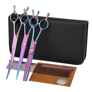 Imagem de M.steve Tesoura Para Tosa De Cachorro Com Ponta Romba De Segurança, Conjunto De Tesouras Para Tosa De Cachorro Para Animais De Estimação, Tesoura Profissional 7 Em 1 Para Tosa De Cães E Gatos - Aço