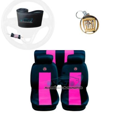 Imagem de capa banco carro couro rosa+capa volante p BRAVA 99A2003 - gj acessori