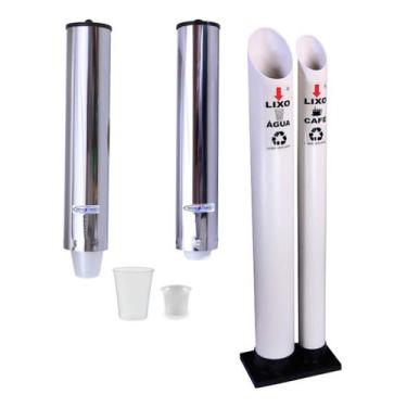 Imagem de Kit Lixeira Para Copos Descartáveis + Porta Copo Inox Água 200ml + Caf