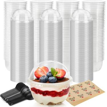 Imagem de Copos de sobremesa de plástico Pumtus 100, pacote de 240 ml com tampas