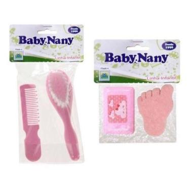 Imagem de Kit Banho Esponja Saboneteira Pente Escova Menina Baby Nany, Rosa