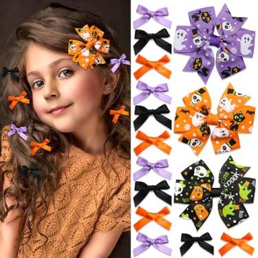 Imagem de STGDAK Arcos de cabelo de Halloween fantasma abóbora morcego clipes de arco preto laranja roxo laço de fita prendedor de cabelo bonito acessórios de cabelo de Halloween para adolescentes, meninas