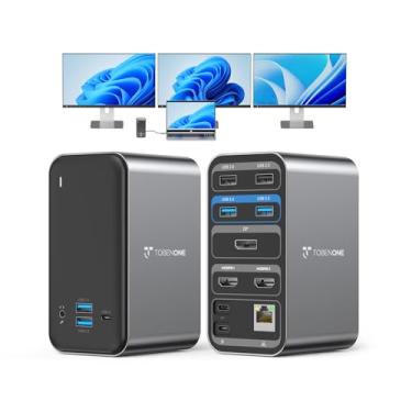 Imagem de TobenONE - Estação de ancoragem para portátil 3, estação de ancoragem USB C com 2 HDMI, DP, 7 portas USB, Gigabit Ethernet, áudio, porta universal USB C para Windows Laptop