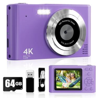 Imagem de Câmera digital para crianças, câmera vlog FHD 1080p com cartão e leitor de 32 GB, 44 MP, zoom 16X, antivibração, compacto pequeno Digicam para meninos, meninas, crianças, para Natal, Halloween, Ação