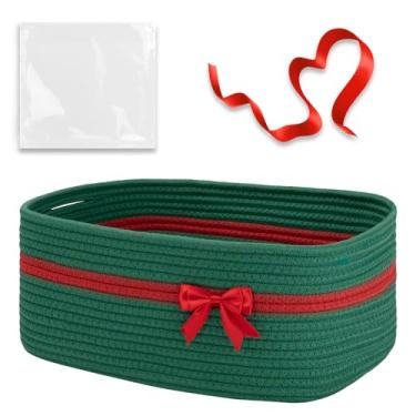 Imagem de OIAHOMY Cesta de Natal com sacos de presente e fitas, cesta de armazenamento de tecido para decoração, berçário, animais de estimação - verde