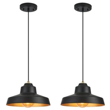 Imagem de ALAISLYC Luminária pendente preta de 30,5 cm, lâmpada suspensa para casa de fazenda, cúpula de altura ajustável, luzes pendentes para cozinha, ilha e sala de jantar, pacote com 2
