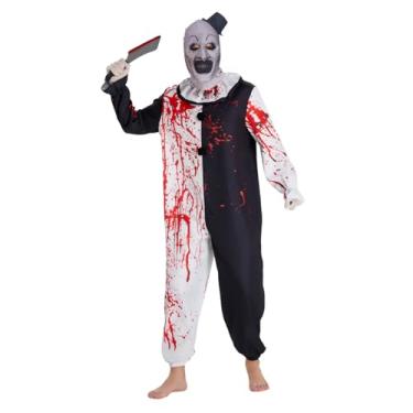 Imagem de SAEWTINOR 5 peças de fantasia artística de palhaço, fantasia masculina cosplay de terrifier com luvas de faca e máscara, Branco/Vermelho, G