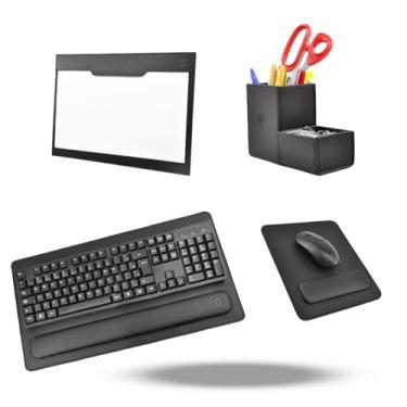 Imagem de Kit Escritório Sintético Vayly com Porta-Caneta, Porta-Clips, Risque Rabisque A4, Apoio para Teclado e Mouse Pad. (Preto)