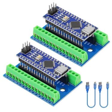 Imagem de YELUFT Placa Nano V3.0 Atmega328P Mcu Ch340G, 2 Peças, Chip 5V 16M, Microcontrolador, Porta Tipo C Com Cabo Usb + Adaptador De Terminal Io Shield V1.O Compatível Arduino Id