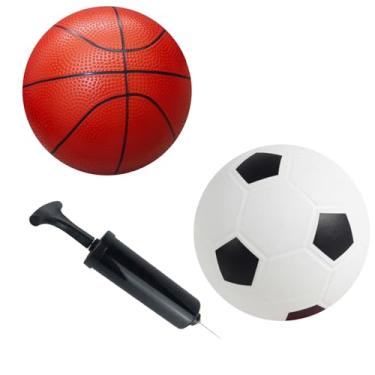Imagem de Bolas esportivas com bomba manual para crianças e crianças – (pacote com 2) Conjunto de bolas esportivas de borracha de 15 cm de diâmetro inclui bola de futebol, basquete para diversão ao ar livre e quintal