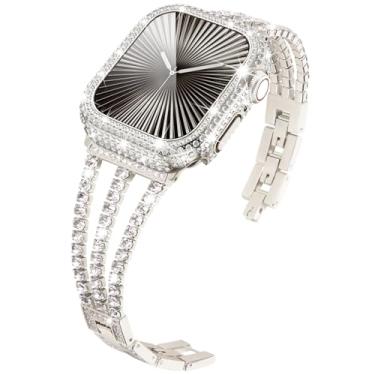 Imagem de KADES Pulseira dourada para Apple Watch com capa série 9 8 7, pulseira de diamante brilhante com diamantes completos, protetor de tela de vidro temperado integrado (41 mm, Starlight)