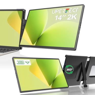 Imagem de UPERFECT Extensor de tela para laptop, 2K 35.6 cm 360° dobradiça giratória exclusiva com rotação automática de 180°, monitor portátil IPS QHD 2240 x 1400 para laptops de 14 a 17 polegadas, Plug & Play