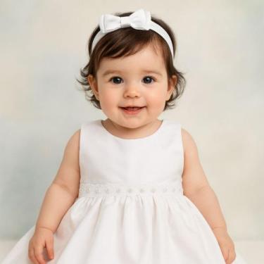 Imagem de Vestido de Batizado Para Bebê Menina Com Faixa de Cabelo Gabi - Kolim 