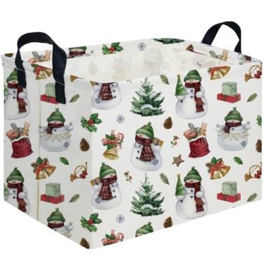 Imagem de FXOCSHE Cesta de Natal retangular, cesto de berçário, cesto de roupa à prova d'água, cesto de roupa suja de lona dobrável, organizador de brinquedos, decoração de quarto de Natal, cesta de presente