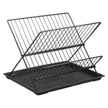 Imagem de Escorredor de pratos de aço inoxidável, escorredor de pratos grande para balcão de cozinha, escorredor de pratos dobrável de 2 níveis, escorredor de pratos para pia de cozinha, bancada, talheres